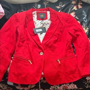 Red Women's Single-Button Blazer Jacket